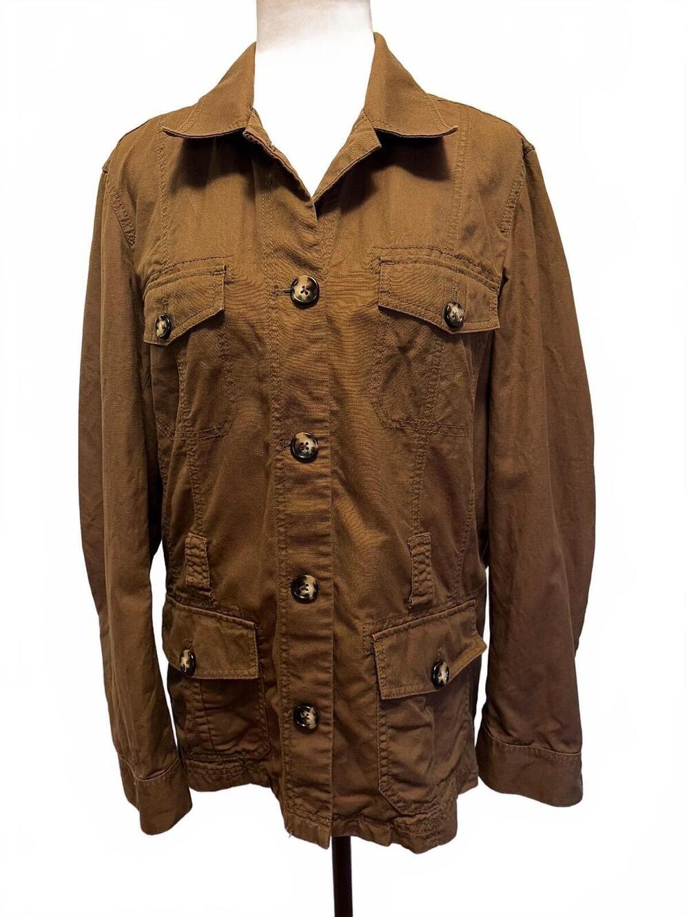 Eddie Bauer XL Chocolate Brown Cotton Linen Utility Jacket Field Barn Workwear